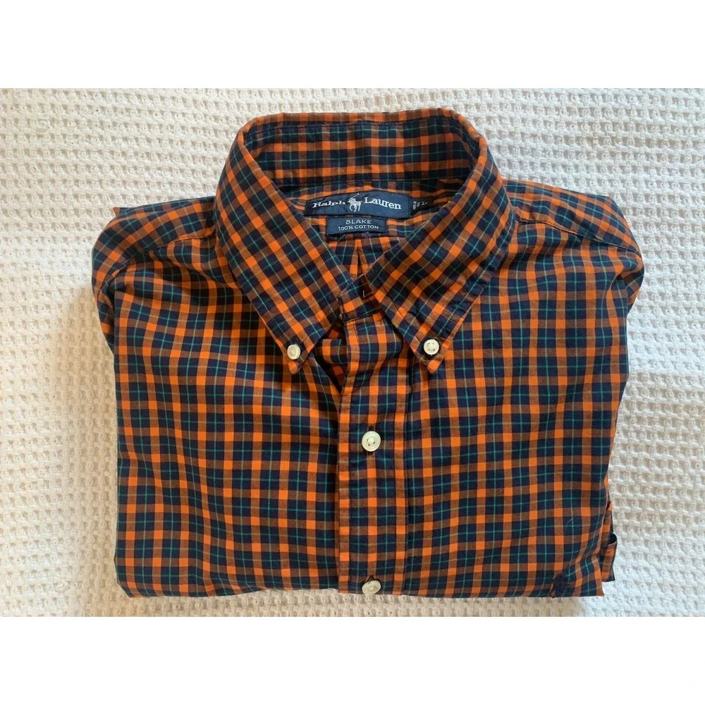 Ralph Lauren Polo Mens Button Down‎ Shirt Blake Large Orange Plaid